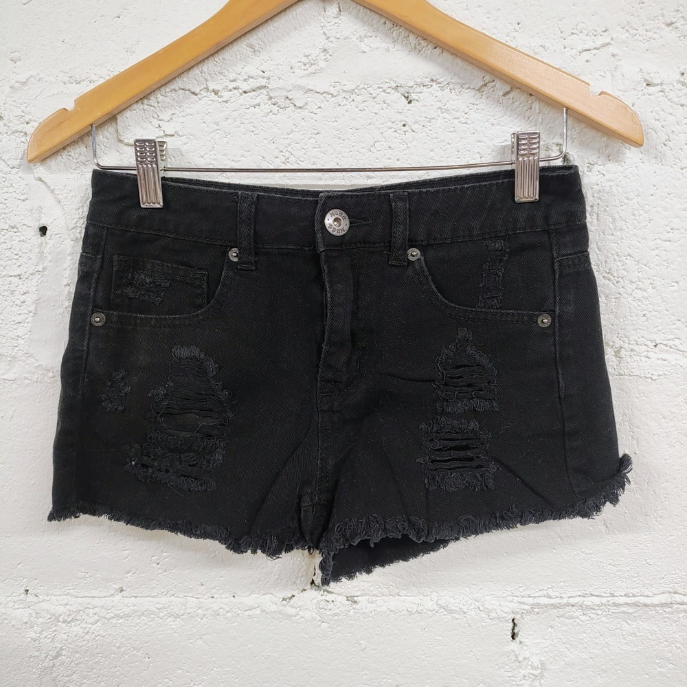 Y2K Mudd Micro Jean Shorts Juniors 5 Cut Off Black Distressed Ripped Rigid Denim